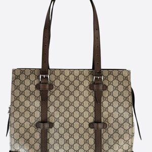 Gucci Beige & Brown GG Monogram Large Tote Bag
